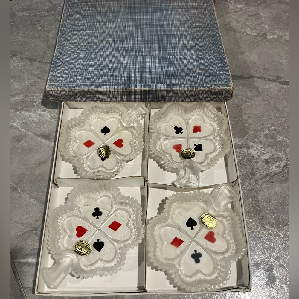 Vintage Bohemia Glass from Czechoslovakia Playing Card Suit Ashtrays